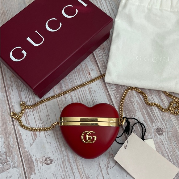 Gucci Handbags - $980 New GUCCI Mini Bag red heart gold GG logo airpod case coin purse LIMITED